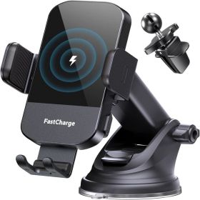 Wireless Car Charger, 15W Fast Charging AutoClamping Car Charger Phone Mount Phone Holder Black
